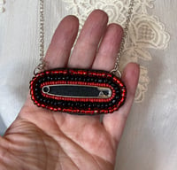 Image 1 of Hand Beaded Safety Pin Necklace With Red And Black Beads by Ugly Shyla 