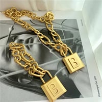Image 1 of Vintage Chunky Gold Plated Initial Lock & Bracelet Set, Chunky Jewelry, Statement Jewelry