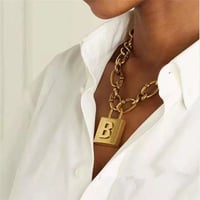 Image 2 of Vintage Chunky Gold Plated Initial Lock & Bracelet Set, Chunky Jewelry, Statement Jewelry