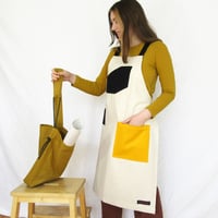 Image 3 of NEW DESIGN! Unbleached canvas work apron with black adjustable crossback ties. No25