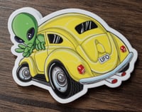 4" Alien UFO VW Bug Beetle Sticker Peace Out