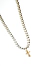 SILVER AND GOLD BALL CHAIN AND CROSS CHARM