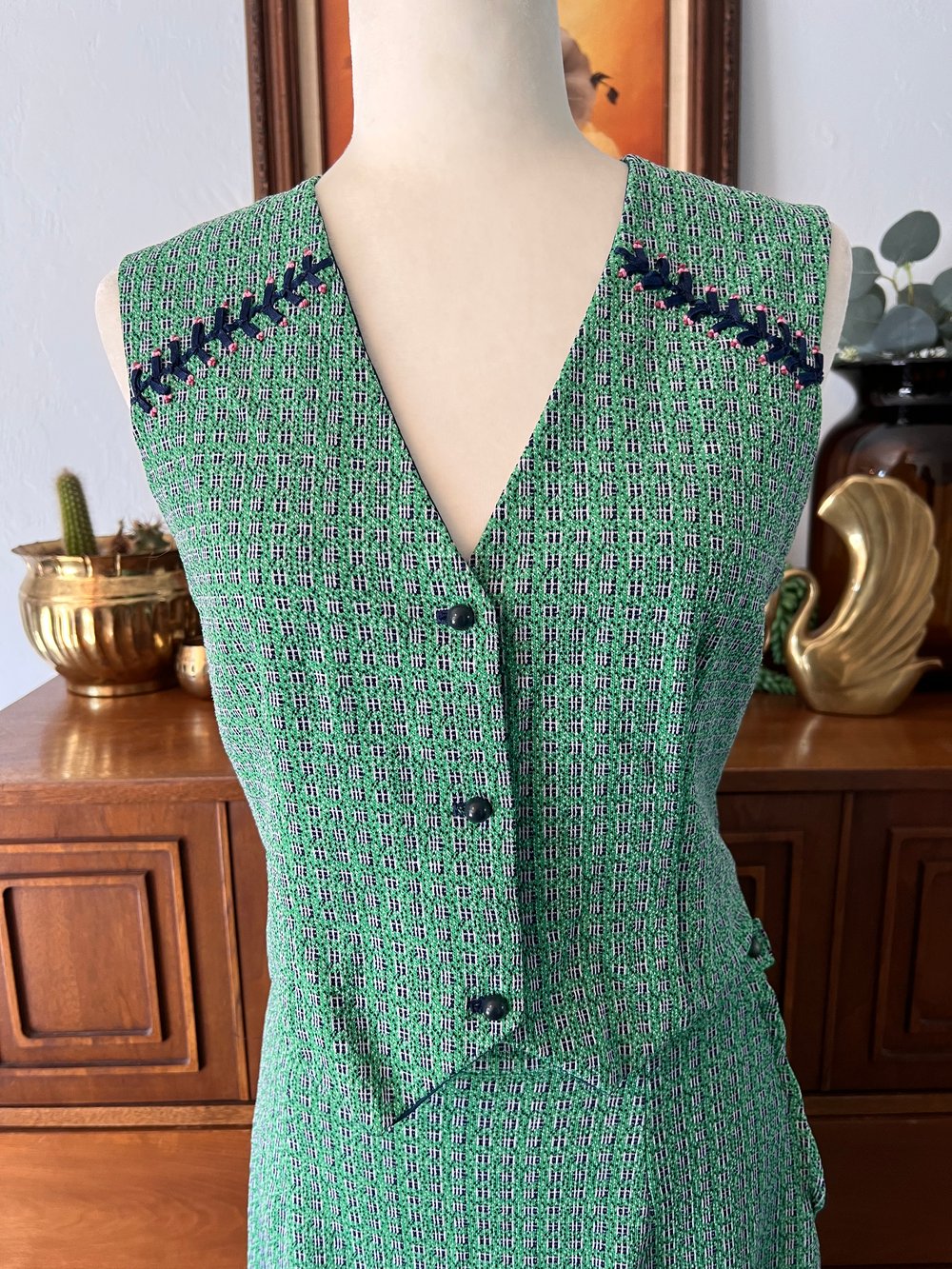 Vintage Green Vest and Skirt Set (S)