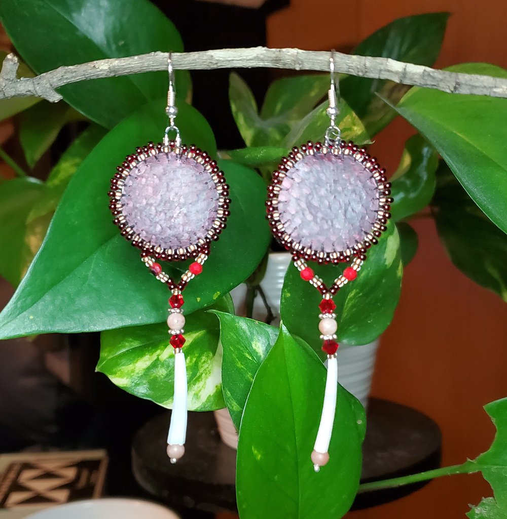 Image of Return of the Sockeye Beaded Salmon Skin Earrings