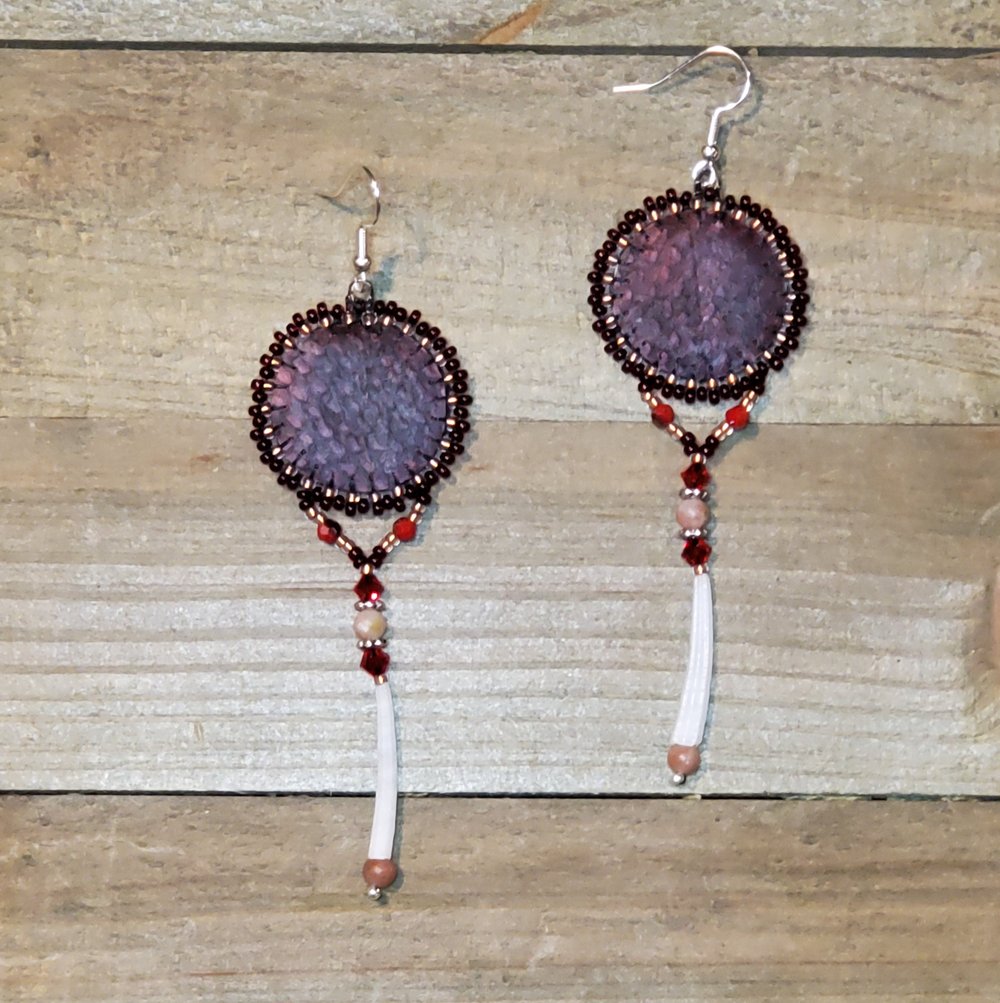 Image of Return of the Sockeye Beaded Salmon Skin Earrings