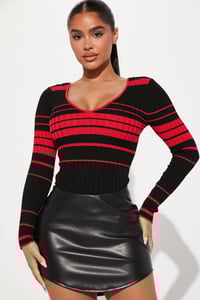 Ovuwo Kallan Knit Striped Sweater Top - Red/combo