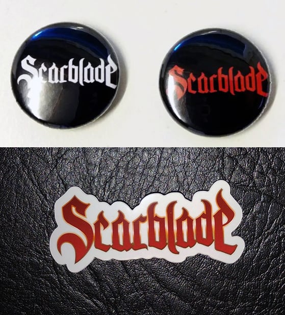Image of Scarblade Pins and Stickers