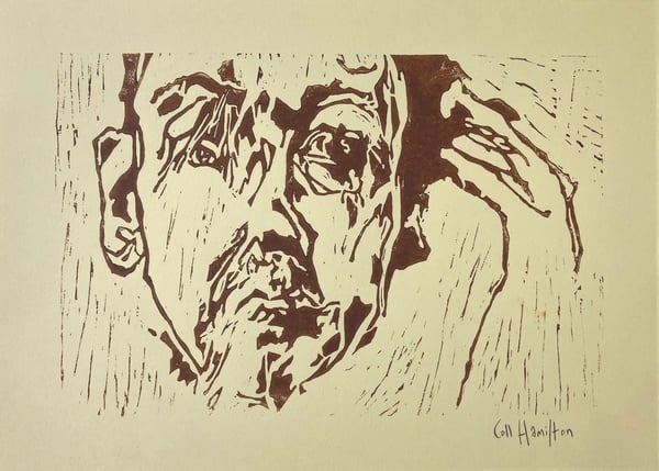 Image of "Aloft" - Linocut - Burnt Sienna Ink on Ivory Paper 