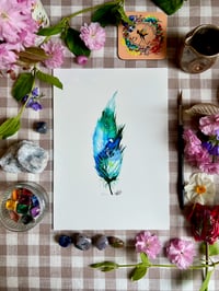 Blue Feather Print A4