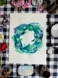 Image 1 of "Blue Feather Wreath" Original