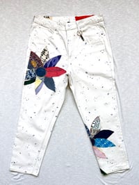 Image of pretty petals denim pants in white 