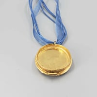 Image 3 of Micro Mosaic Pendant, Vintage Brass Pillbox with green and floral design K0158