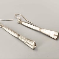 Image 2 of Deco Enameled Spoon Handle Earrings, Vintage Sterling Silver White Guilloche Spoons K0304
