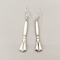 Image 4 of Deco Enameled Spoon Handle Earrings, Vintage Sterling Silver White Guilloche Spoons K0304