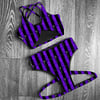 Black & Purple Witchy Stripe Twist Crop Top & Kitty Shorts Set (seperates available)