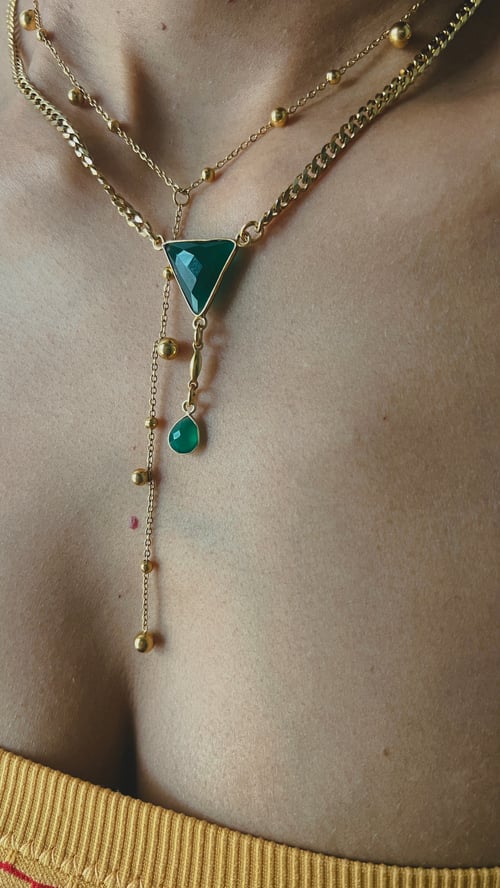 Image of PROSPER 2.0 • Green Onyx Triangle Drop Necklace 