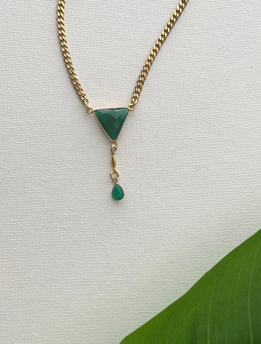 Image of PROSPER 2.0 • Green Onyx Triangle Drop Necklace 