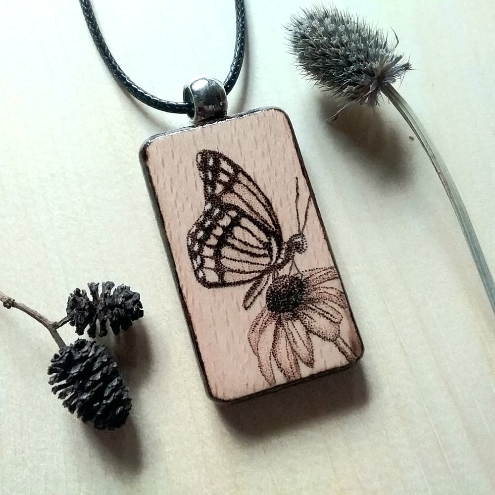 Image of Butterfly Wood Pendent Necklace
