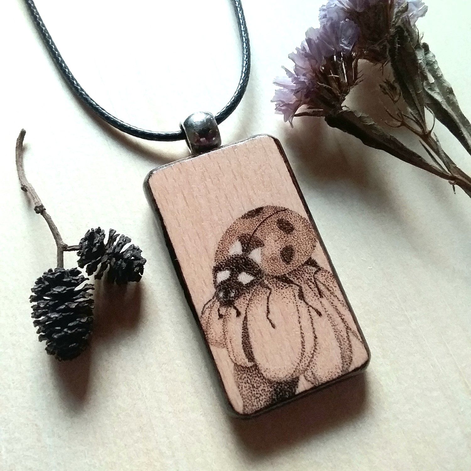 Image of Ladybug Wood Pendent Necklace