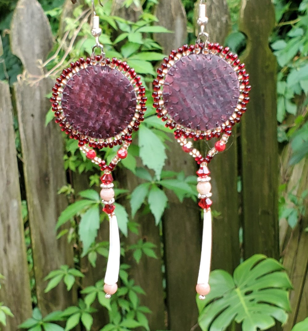 Image of Return of the Sockeye Beaded Salmon Skin Earrings