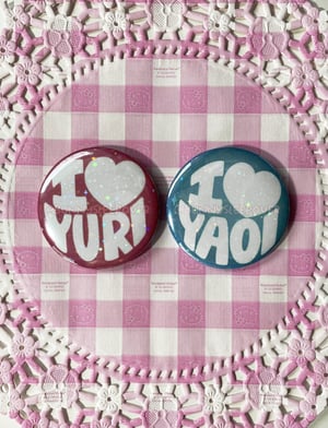 Image of I heart Yuri and Yaoi Sparkle Holographic Button 