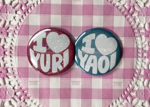 Image of I heart Yuri and Yaoi Sparkle Holographic Button 