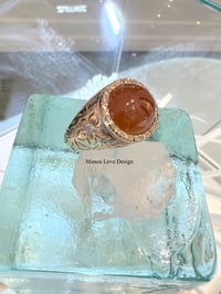 Image 1 of 14k solid gold diamond red jade Hawaiian ring