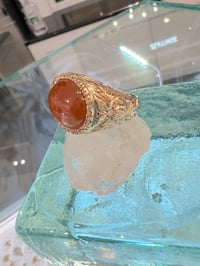 Image 2 of 14k solid gold diamond red jade Hawaiian ring