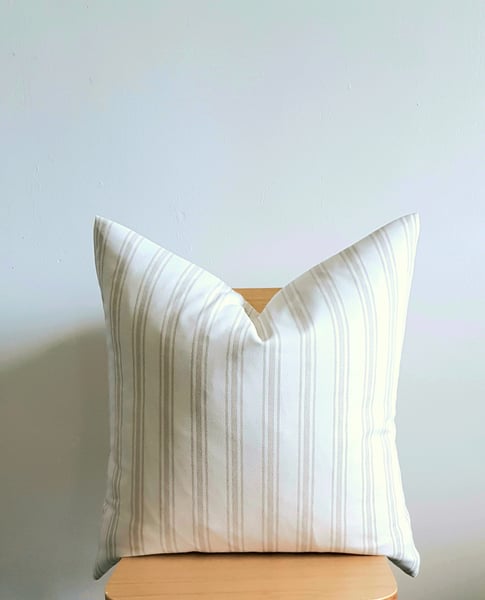 Image of Square Cushion 16x16" Ivory and Beige Striped Cotton 