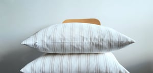 Image of Square Cushion 16x16" Ivory and Beige Striped Cotton 