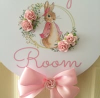 Image 2 of Handmade Personalised Flopsy Bunny Door Sign, Peter Rabbit Nursery Door Sign, Baby Room Decor🐇