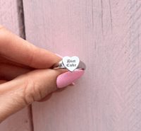 Image 2 of Diet Coke Rhodium Plated Sterling Silver Love Heart Signet Ring