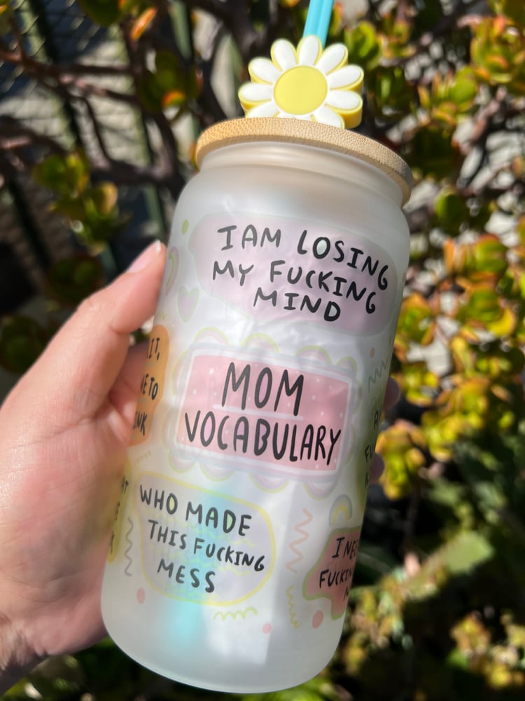 Image of Mom Vocab Frosted Glass Can Cup