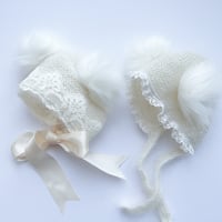 Mohair / silk faux fur Pom Pom Bonnet