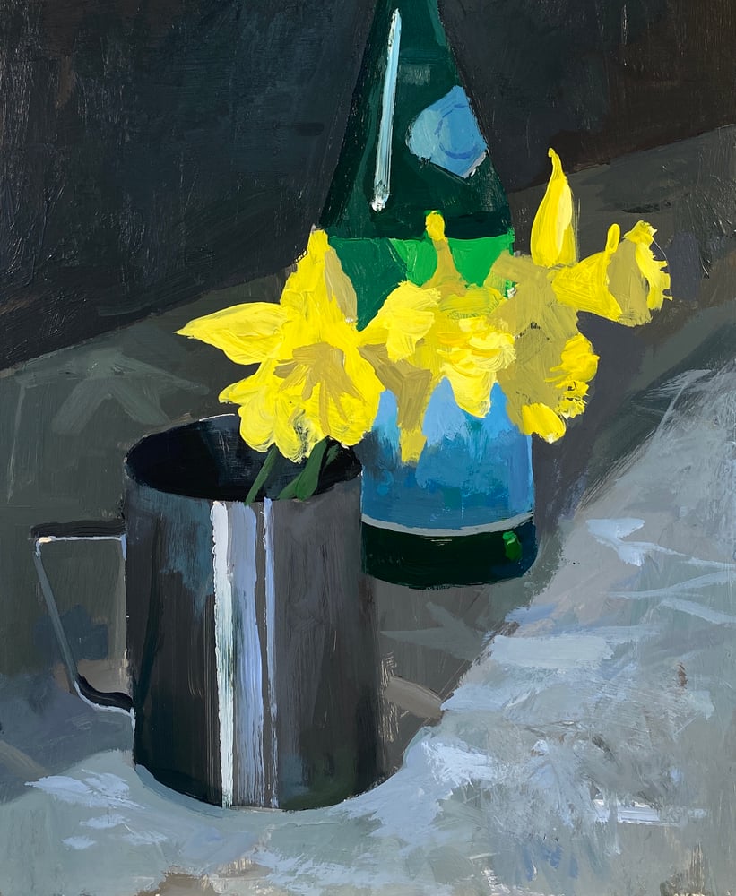 Image of Daffodils with bottle