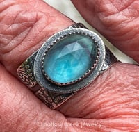 Image 1 of Flow ~ Sterling Silver Ring with Rose Cut Belgium Teal Fluorite & Mother of Pearl Doublet