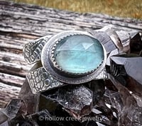 Image 2 of Flow ~ Sterling Silver Ring with Rose Cut Belgium Teal Fluorite & Mother of Pearl Doublet