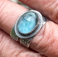 Image 4 of Flow ~ Sterling Silver Ring with Rose Cut Belgium Teal Fluorite & Mother of Pearl Doublet
