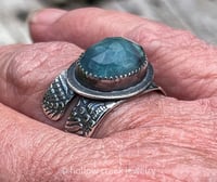 Image 5 of Flow ~ Sterling Silver Ring with Rose Cut Belgium Teal Fluorite & Mother of Pearl Doublet