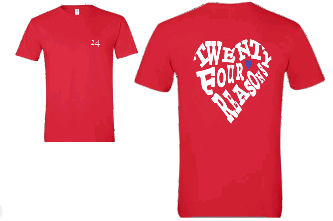 Image of 24 REASONS RED T-SHIRT (FRONT AND BACK) LOGOS