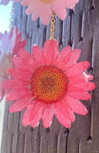 Image 2 of Handmade Dangle Earrings w/ Real Dried Pressed Flowers in Resin. Pink.