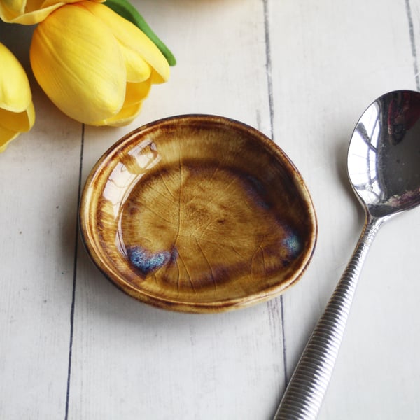Image of Small Spoon Rest in Amber Glaze, Handmade Spoon Dish Made in USA