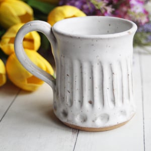 Image of Hand Carved Pottery Mug, 10 Ounce Rustic Coffee Cup, Made in USA