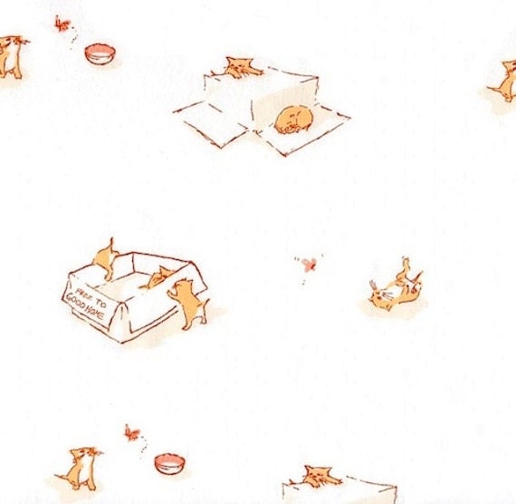 Munki Munki Heather Ross Fabric - Free Kittens on Poplin