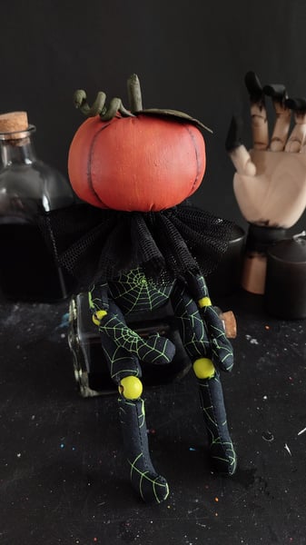 Image of Spiderweb Pumpkin head artdoll