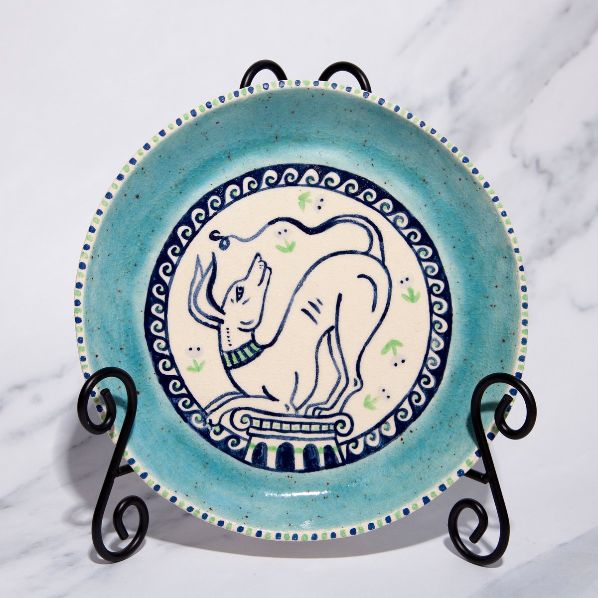 Image of Hand-built Painted Stoneware Decorative Plate - Crackle Larimar