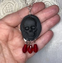Image 1 of Victorian Style Black Skull Necklace With Red Glass Blood Drop Beads by Ugly Shyla