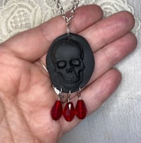 Image 1 of Victorian Style Black Skull Necklace With Red Glass Blood Drop Beads by Ugly Shyla 