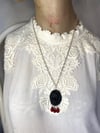 Victorian Style Black Skull Necklace With Red Glass Blood Drop Beads by Ugly Shyla 