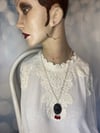 Victorian Style Black Skull Necklace With Red Glass Blood Drop Beads by Ugly Shyla 